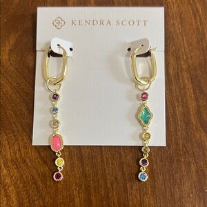 Kendra Scott Gold Multi-Stone Dangle Earrings with Pink & Turquoise Accents
